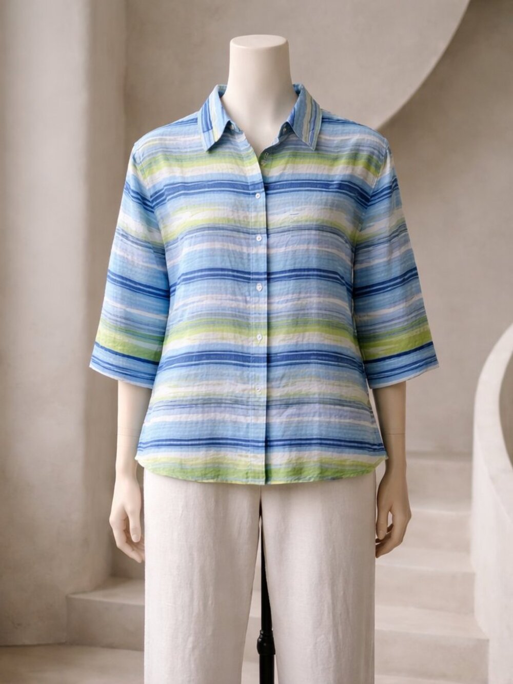 Valerie Stevens Semi Sheer 3/4 Sleeve Elegant‎ Blouse in Multi-Colors - Size S